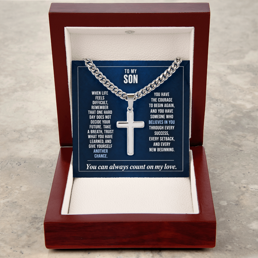 To My Son - The Courage to Begin Again - Cross Necklace