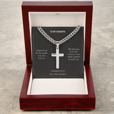 Load image into Gallery viewer, To My Grandpa, A Blessing To Our Family - Personalized Cross Cuban Link Chain Gift
