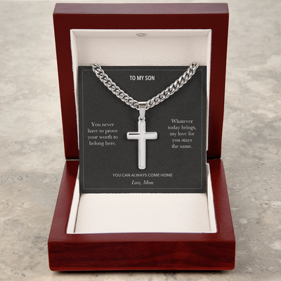 Load image into Gallery viewer, To My Son, Always Welcome Reassurance - Personalized Cross Cuban Link Chain Gift
