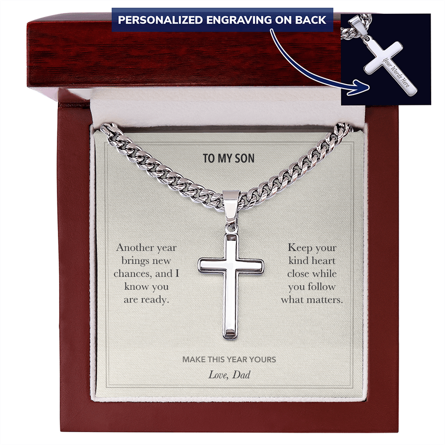 To My Son, New Chances Birthday - Personalized Cross Cuban Link Chain Gift