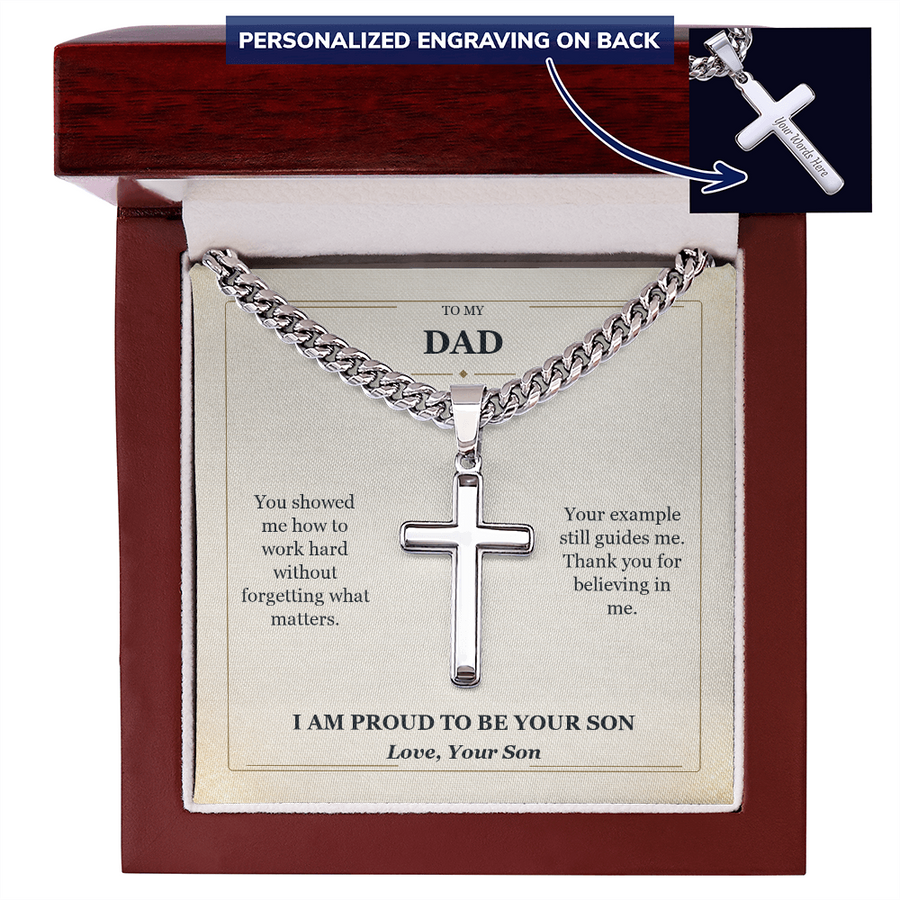 To My Dad Cuban Link Cross Necklace from Son | Proud to Be Your Son