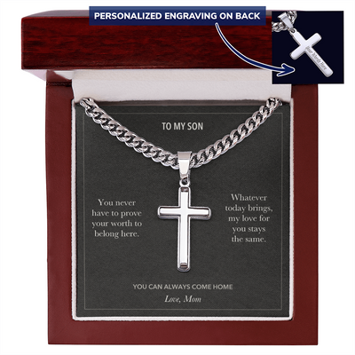 Load image into Gallery viewer, To My Son, Always Welcome Reassurance - Personalized Cross Cuban Link Chain Gift
