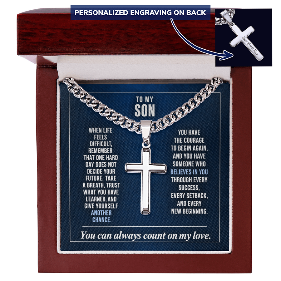 To My Son - The Courage to Begin Again - Cross Necklace