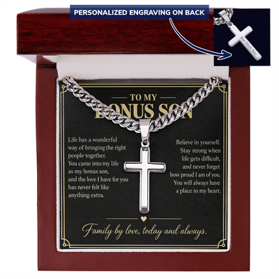 Load image into Gallery viewer, To My Bonus Son Family by Love Personalized Cross Necklace Gift

