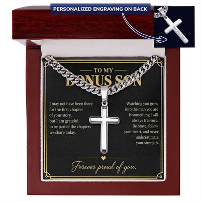 Load image into Gallery viewer, To My Bonus Son Forever Proud Personalized Cross Necklace Gift
