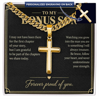 Load image into Gallery viewer, To My Bonus Son Forever Proud Personalized Cross Necklace Gift
