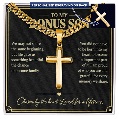 Load image into Gallery viewer, To My Bonus Son Chosen by the Heart Personalized Cross Necklace Gift
