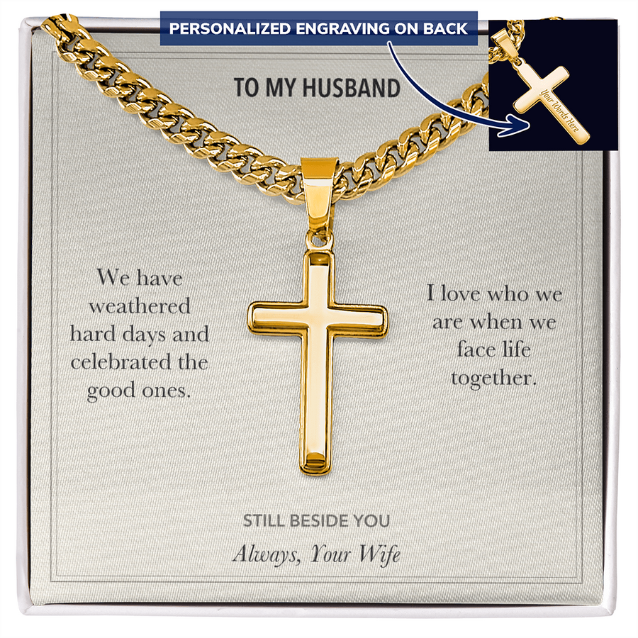 To My Husband, Life Together Anniversary - Personalized Cross Cuban Link Chain Gift