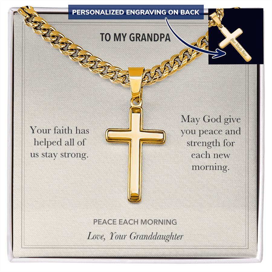 To My Grandpa, Faithful Heart Encouragement - Personalized Cross Cuban Link Chain Gift