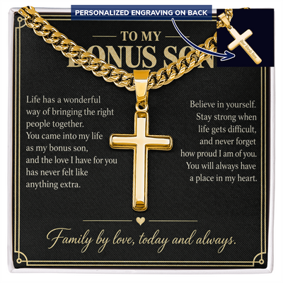 Load image into Gallery viewer, To My Bonus Son Family by Love Personalized Cross Necklace Gift
