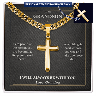 Load image into Gallery viewer, To My Grandson Cuban Link Cross Necklace from Grandpa | Courage and Kindness
