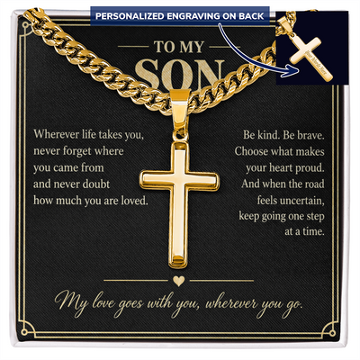 Load image into Gallery viewer, To My Son My Love Goes With You Personalized Cross Necklace Gift

