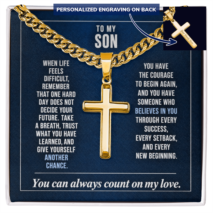 To My Son - The Courage to Begin Again - Cross Necklace