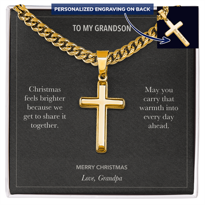 Load image into Gallery viewer, To My Grandson, Christmas Together Gift - Personalized Cross Cuban Link Chain Gift
