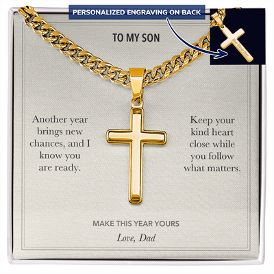 Load image into Gallery viewer, To My Son, New Chances Birthday - Personalized Cross Cuban Link Chain Gift
