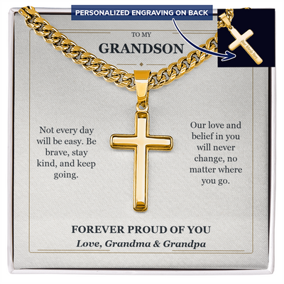 Load image into Gallery viewer, To My Grandson Cuban Link Cross Necklace from Grandparents | Forever Proud
