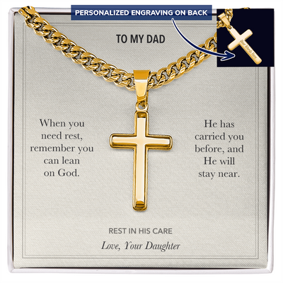 Load image into Gallery viewer, To My Dad, Rest In God&amp;#39;s Care - Personalized Cross Cuban Link Chain Gift
