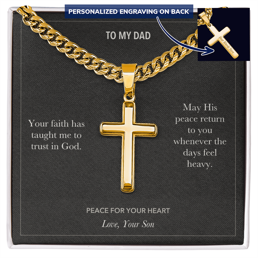To My Dad, Quiet Faith Encouragement - Personalized Cross Cuban Link Chain Gift