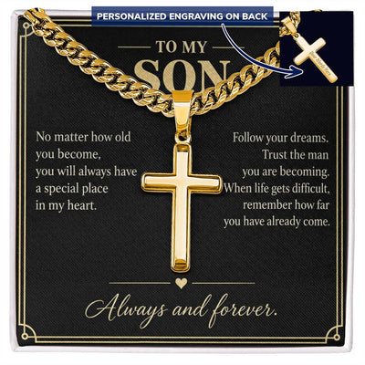 Load image into Gallery viewer, To My Son Always and Forever Personalized Cross Necklace Gift
