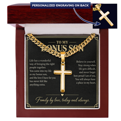 Load image into Gallery viewer, To My Bonus Son Family by Love Personalized Cross Necklace Gift
