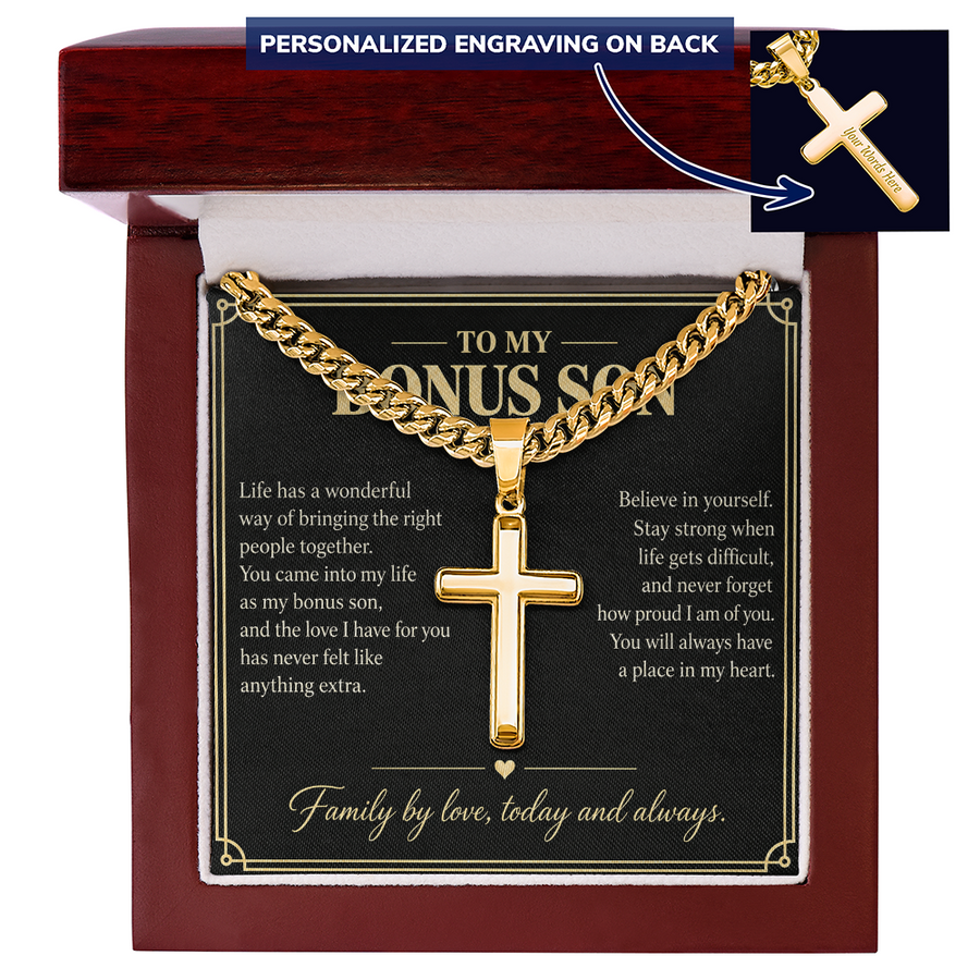 To My Bonus Son Family by Love Personalized Cross Necklace Gift