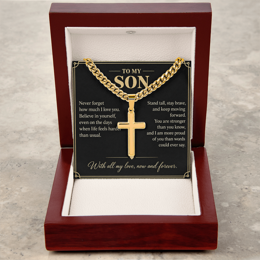 To My Son Believe in Yourself Personalized Cross Necklace Gift