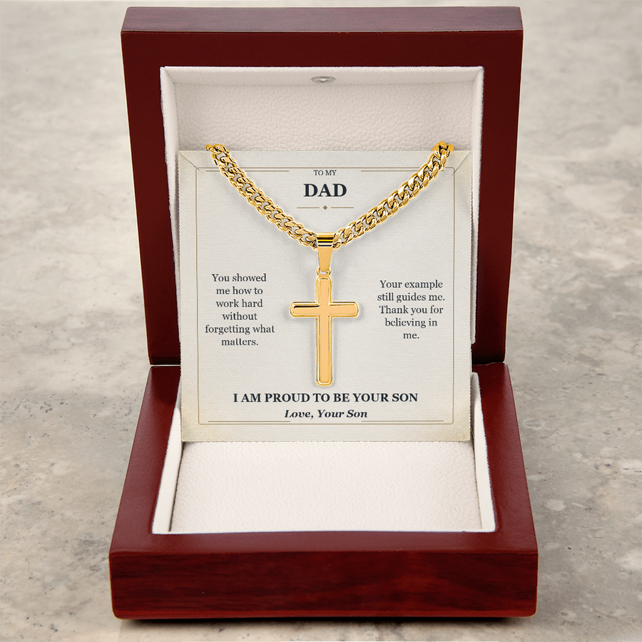 To My Dad Cuban Link Cross Necklace from Son | Proud to Be Your Son