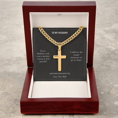 Load image into Gallery viewer, To My Husband, Simple Moments Birthday - Personalized Cross Cuban Link Chain Gift

