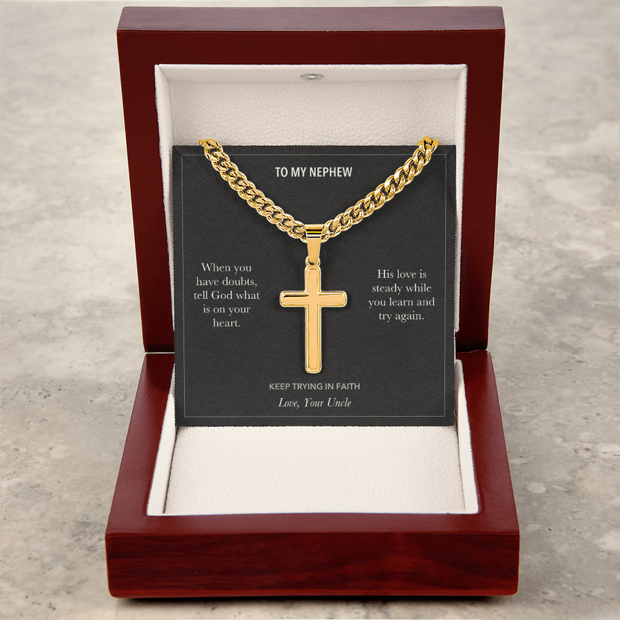 To My Nephew, God Knows Your Story - Personalized Cross Cuban Link Chain Gift