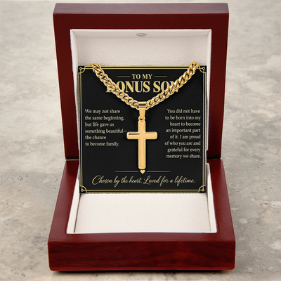 Load image into Gallery viewer, To My Bonus Son Chosen by the Heart Personalized Cross Necklace Gift
