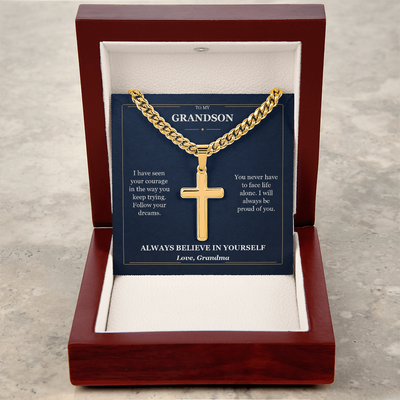 Load image into Gallery viewer, To My Grandson Cuban Link Cross Necklace from Grandma | Believe in Yourself
