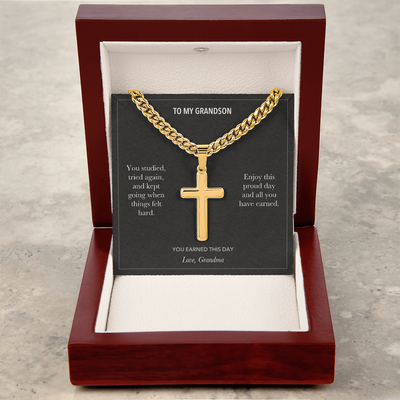 Load image into Gallery viewer, To My Grandson, You Earned This Graduation - Personalized Cross Cuban Link Chain Gift

