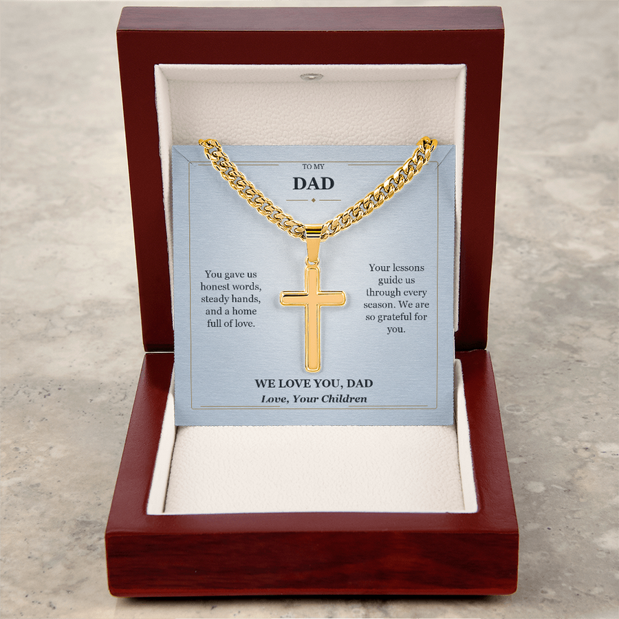 To My Dad Cross Necklace from Children | We Love You Dad Message Card Gift