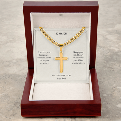 Load image into Gallery viewer, To My Son, New Chances Birthday - Personalized Cross Cuban Link Chain Gift
