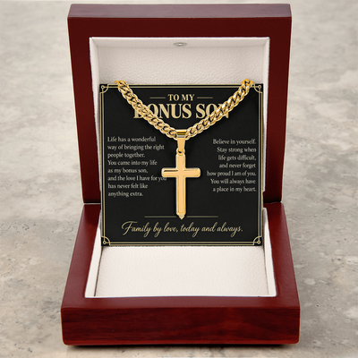 Load image into Gallery viewer, To My Bonus Son Family by Love Personalized Cross Necklace Gift
