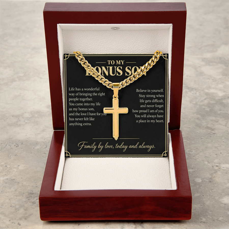 To My Bonus Son Family by Love Personalized Cross Necklace Gift
