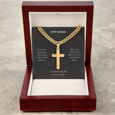 Load image into Gallery viewer, To My Husband, Peace Through Worry Faith - Personalized Cross Cuban Link Chain Gift
