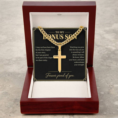 Load image into Gallery viewer, To My Bonus Son Forever Proud Personalized Cross Necklace Gift
