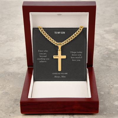 Load image into Gallery viewer, To My Son, Loved As You Are Birthday - Personalized Cross Cuban Link Chain Gift

