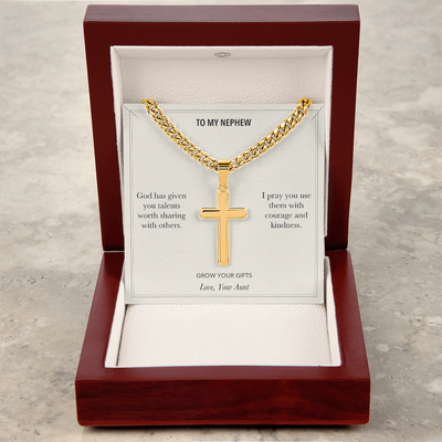 Load image into Gallery viewer, To My Nephew, Grow Your Gifts Faith - Personalized Cross Cuban Link Chain Gift
