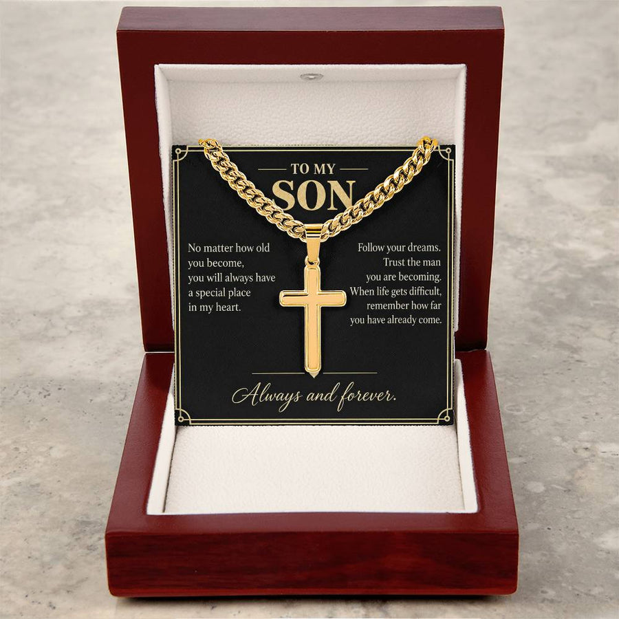 To My Son Always and Forever Personalized Cross Necklace Gift