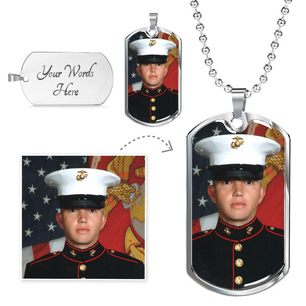 Men Military Photo Dog Tag Necklace, Personalized Stainless Steel Photo Dog Tag