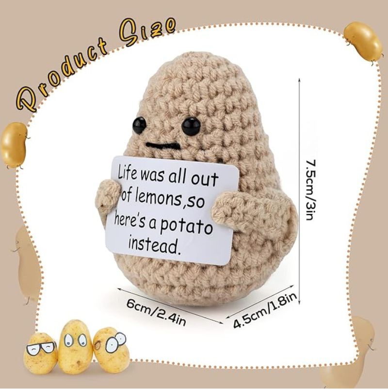 All Love Here Handmade Mini Wool Knitted Potato Toy with Positive Message Card – Positive Gifts